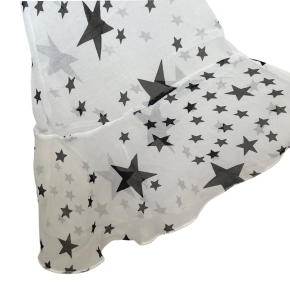 Boho White Chiffon with Black Stars Kimono Duster Beach Coverup - Picture 11 of 16